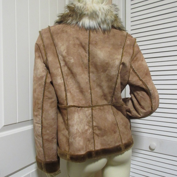 Vintage Y2K 90s Anne Klein Suede Jacket Faux Fur Coat Penny Lane Mobwife Winter - Picture 6 of 8